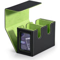 Infinity Guard Card Deck Box with 2 Commander Display Double Deck Box for 280+ Single Sleeved Cards Leather Magnetic Card Storage Box Fits for TCG CCG Magic Cards (Black&Lime Green)
