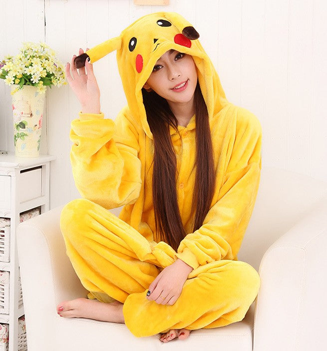 Flannel Couples Pajamas with Pikachu Cartoon Design