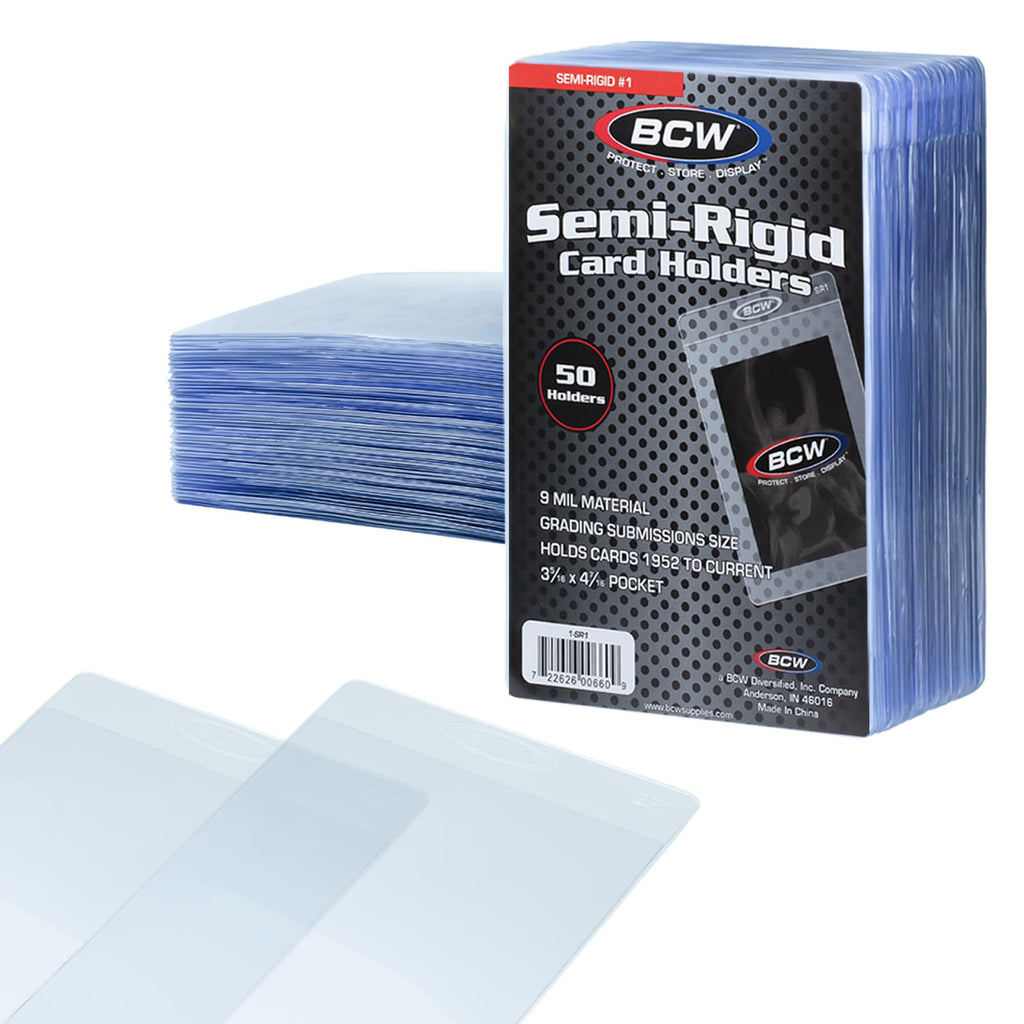 BCW Semi Rigid Card Holder - 50 ct Trading Card Sleeves | PSA BGS SGC & CSG Grading Submission Sleeves for Cards | Sports Card MTG Card Sleeves Pokemon Card - Save or Grade!