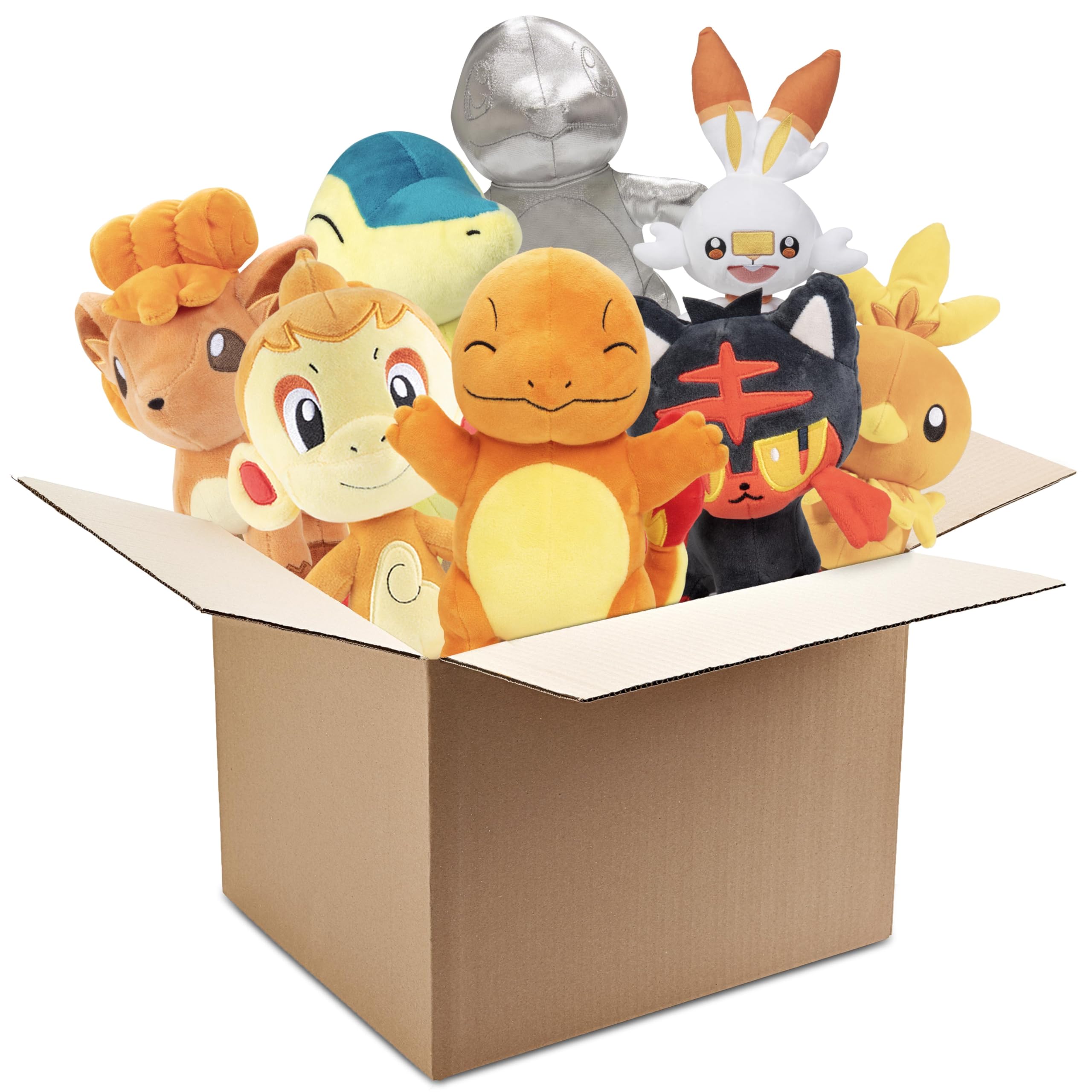 Pokemon Fire Type 8" Plush Assorted Blind Box 3-Pack - Receive 3 Randomly Selected Characters & Rare Silver Starters - Surprise Stuffed Animal Toy Figures - Easter Gift for Kids Boys Girls 2+