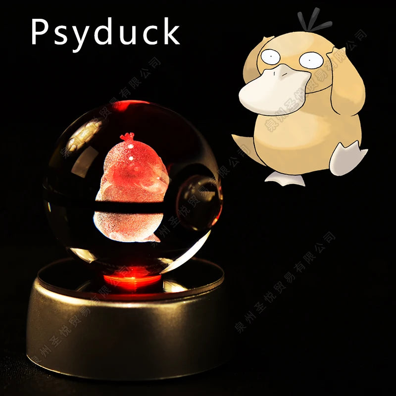 Pokemon Crystal Ball 3D Pikachu Gengar Mewtwo Night Light Lamp Pokeball 3D Glass Pokemon Crystal Ball Statue Kids Birthday Gift