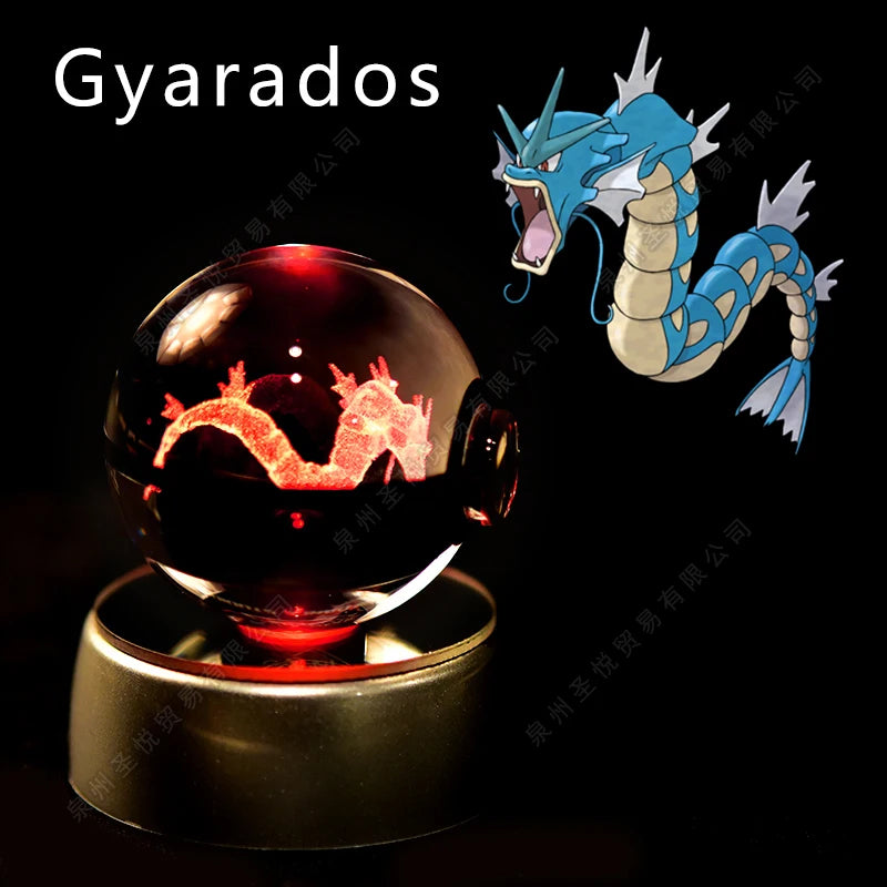 Pokemon Crystal Ball 3D Pikachu Gengar Mewtwo Night Light Lamp Pokeball 3D Glass Pokemon Crystal Ball Statue Kids Birthday Gift