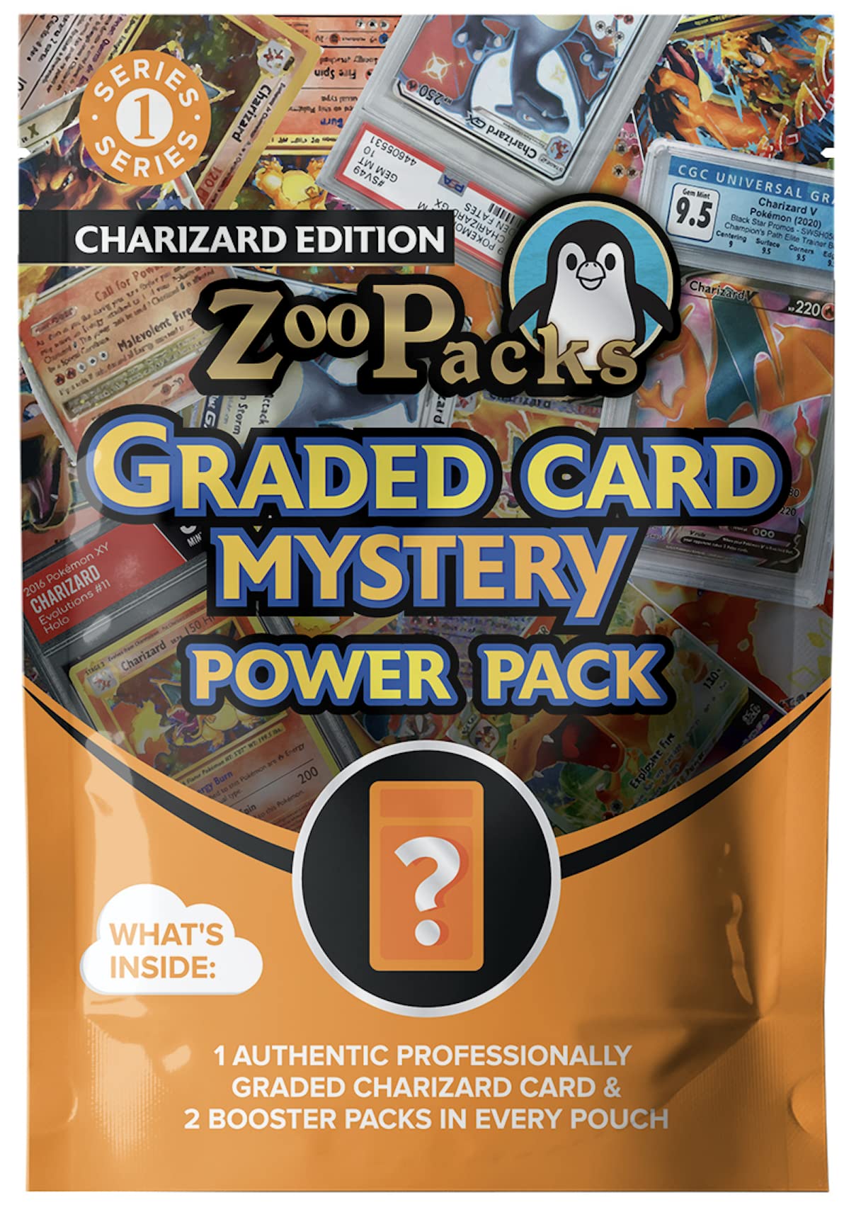Zoo Packs Charizard Pokemon Graded Card Mystery Power Pack - Charizard Series 1-1 Graded Charizard Card and 2 Sealed Booster Packs