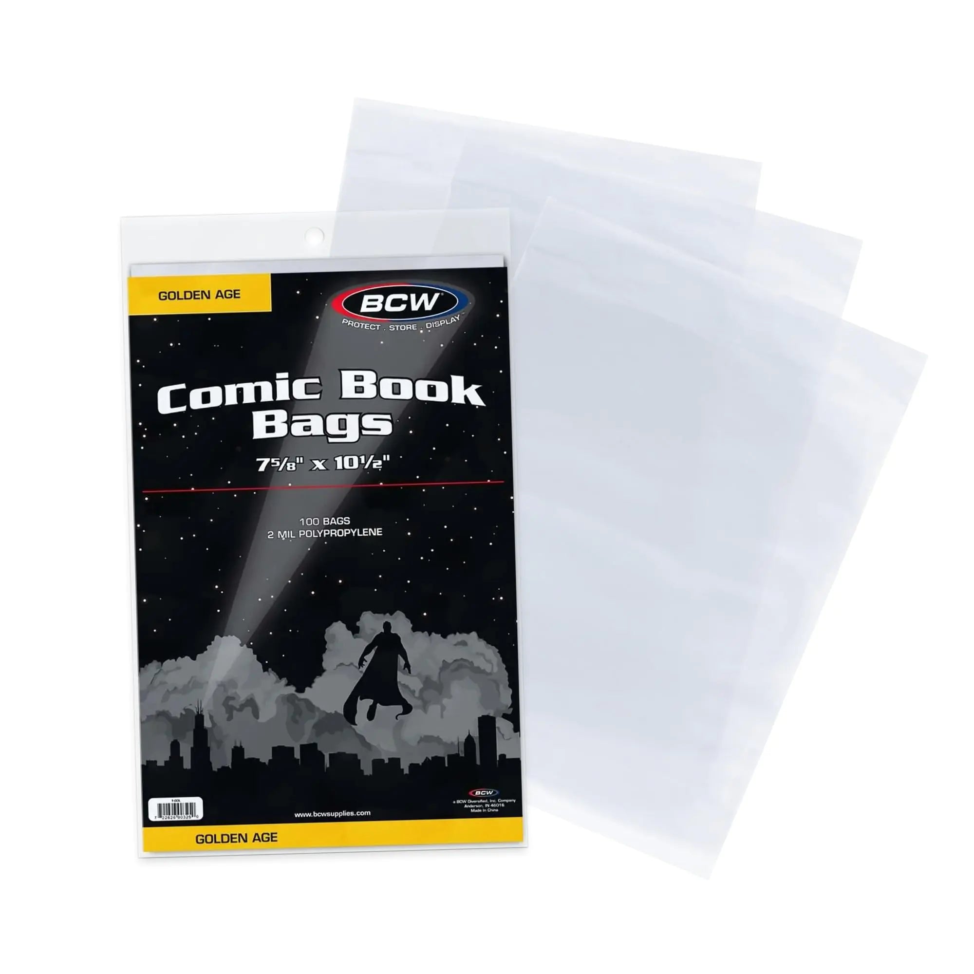 BCW Golden Age Comic Bags - 100 ct | Crystal Clear Acid-Free Protection Polypropylene Sleeves | Comic Bags for Secure Storage of Standard Golden Comics Collection